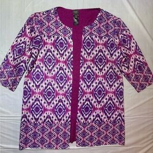 Chicos Travelers Collection Reversible Crushed Ikat Jacket Size 3 US Open Front